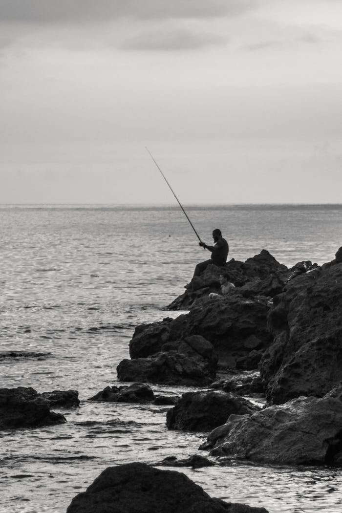 Man Fishing On  Sea